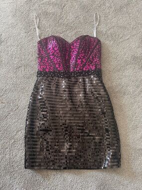 Maggie Sottero Hot Pink and Black Sequin Mini Dress